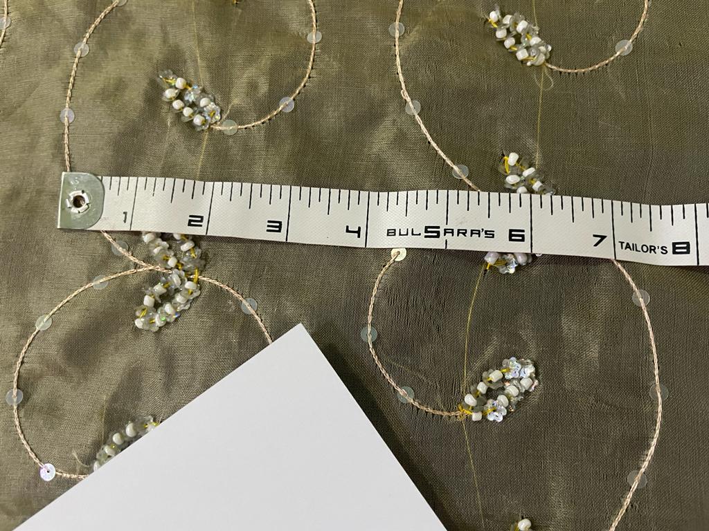 White color 100% silk organza fabric 44" wide available in 2 designs [SILVER ZARI embroidery and gold pearl embro0idery] [1099/15363]