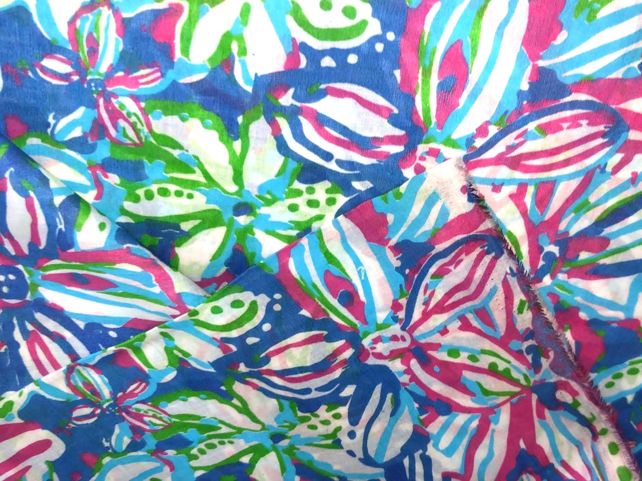 100% Cotton Poplin floral Print 44" wide available in 2 different color schemes  pink and orange AND blue ,royal, pink and green [17280/17281]