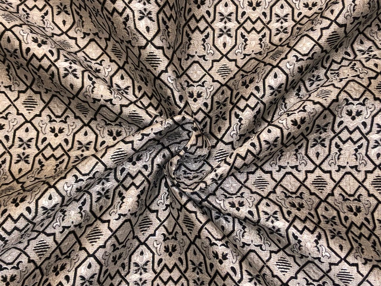 Silk Brocade fabric silver grey and black  BRO1083[1]
