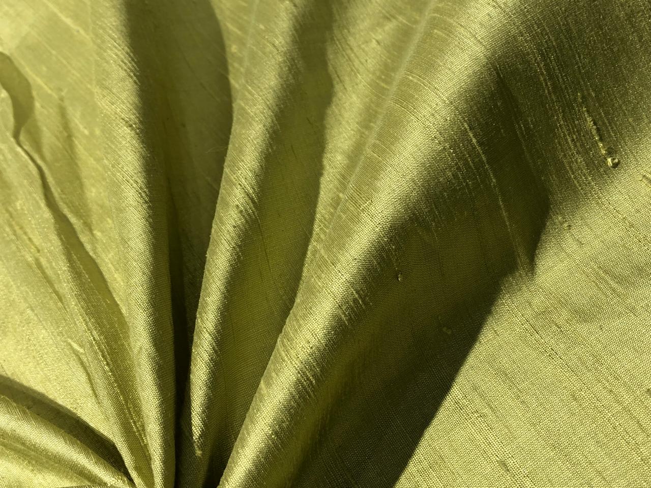 100% PURE SILK DUPIONI FABRIC LIGHT OLIVE GREEN color 44" wide WITH SLUBS MM126[4]