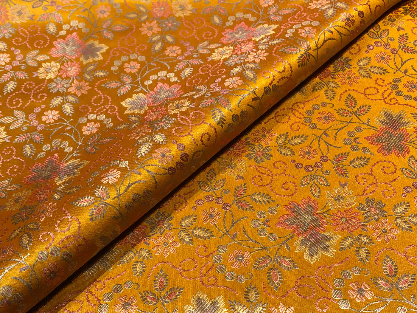 Silk Brocade fabric floral  jacquard available in 2 colors pink and mango  BRO1023[3/4]