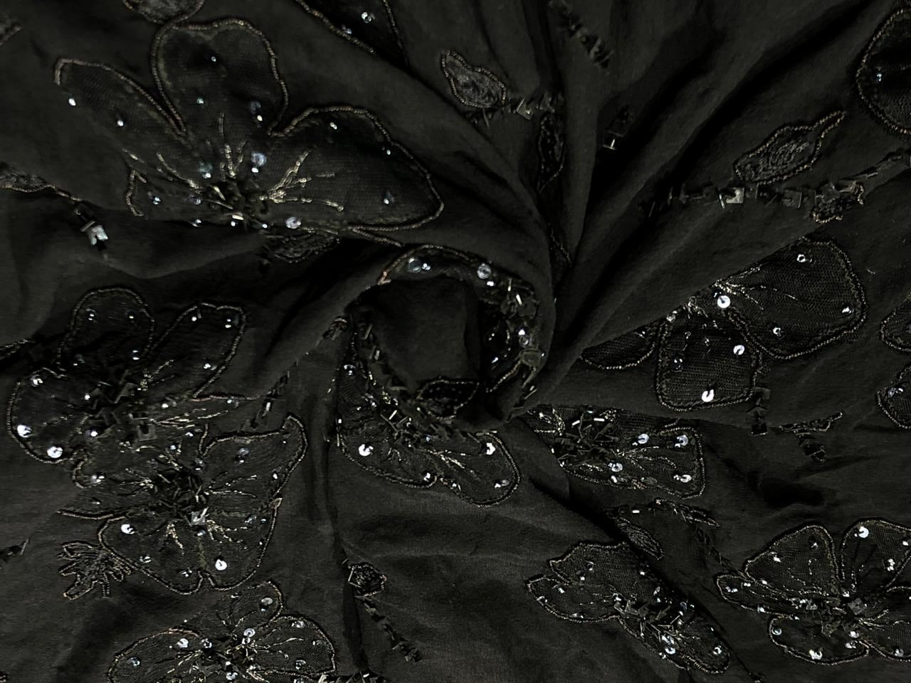 Silk Georgette black with sequins floral embroidery [18819]