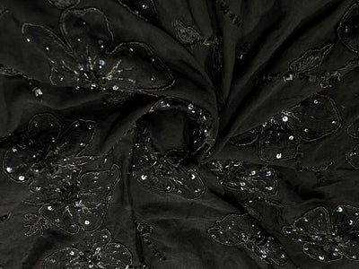 Silk Georgette black with sequins floral embroidery [18819]