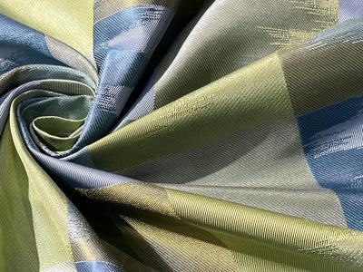 100% Silk Taffeta Jacquard Fabric  SHADES OF BLUE AND GREEN Ikat LOOK (pronounced: E–cot) LOOK TAFJACNEW19