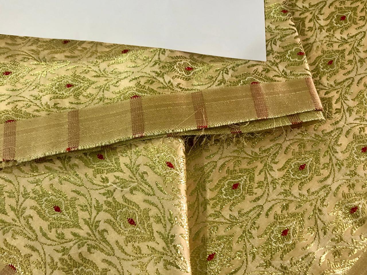 Silk Brocade fabric GOLD, metallic gold and red color jacquard  44" wide BRO730[4]