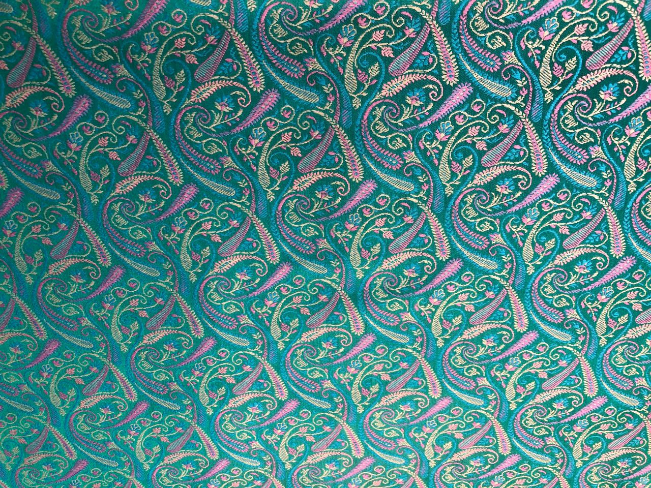 Silk Brocade fabric multi color paisleys available in 4 colors red , green , minty olive and silver BRO1089