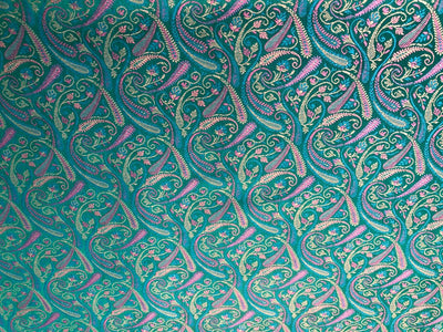 Silk Brocade fabric multi color paisleys available in 4 colors red , green , minty olive and silver BRO1089