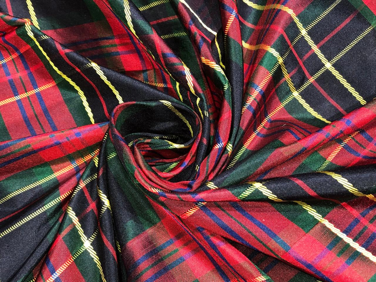 100% silk Dupion RED ,GREEN, NAVY and  YELLOW   Plaids fabric 54" wide DUPNEWC26[2]