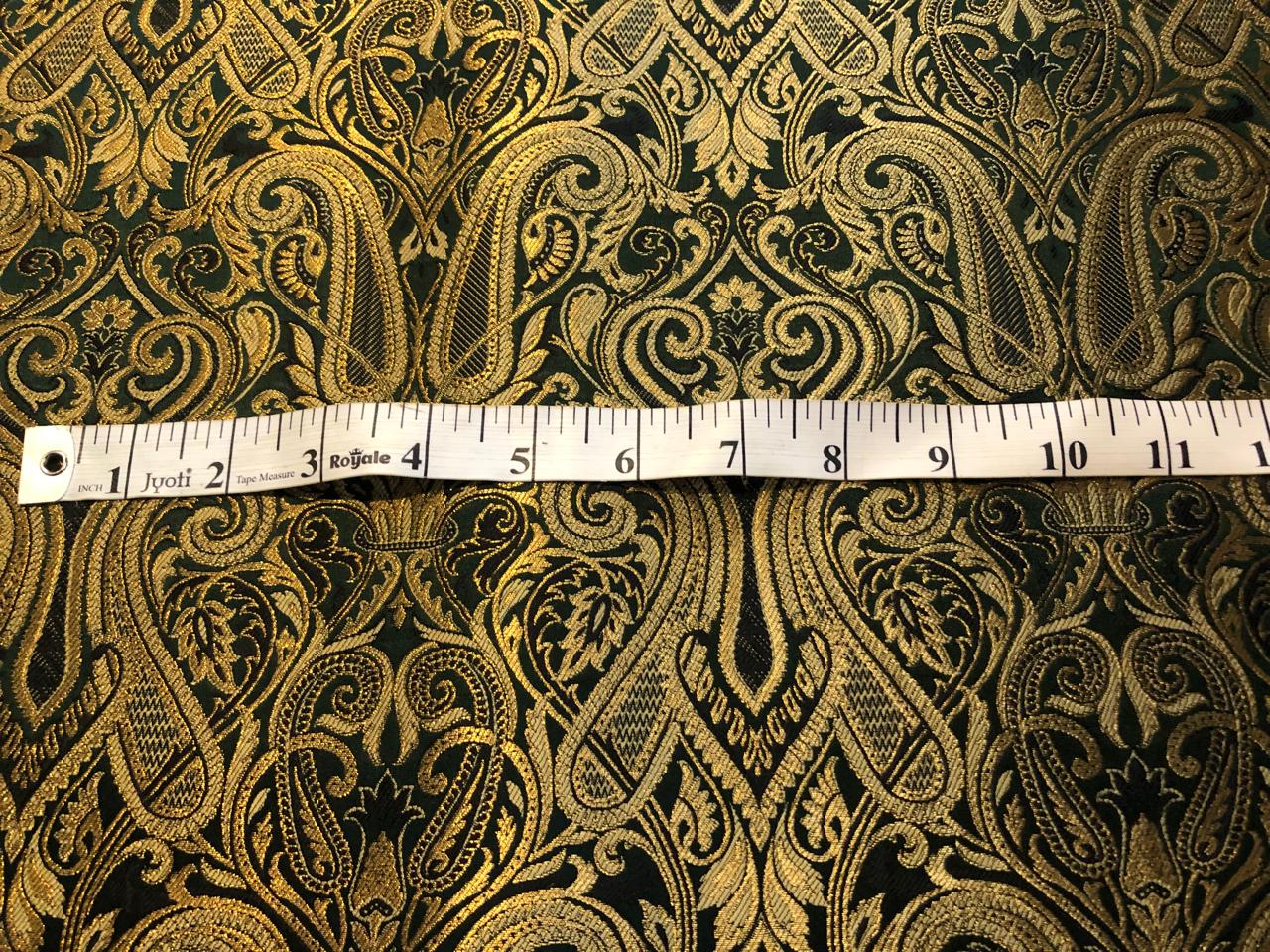 Silk Brocade fabric gold jacquard paisleys available in 3 colors pink/teal , green and red/black  BRO1103