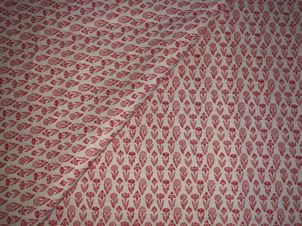 100% Cotton Linen  print 58" wide FLORAL PRINT motif's available in 2 colors red and cream ,blue and cream [17217/18]