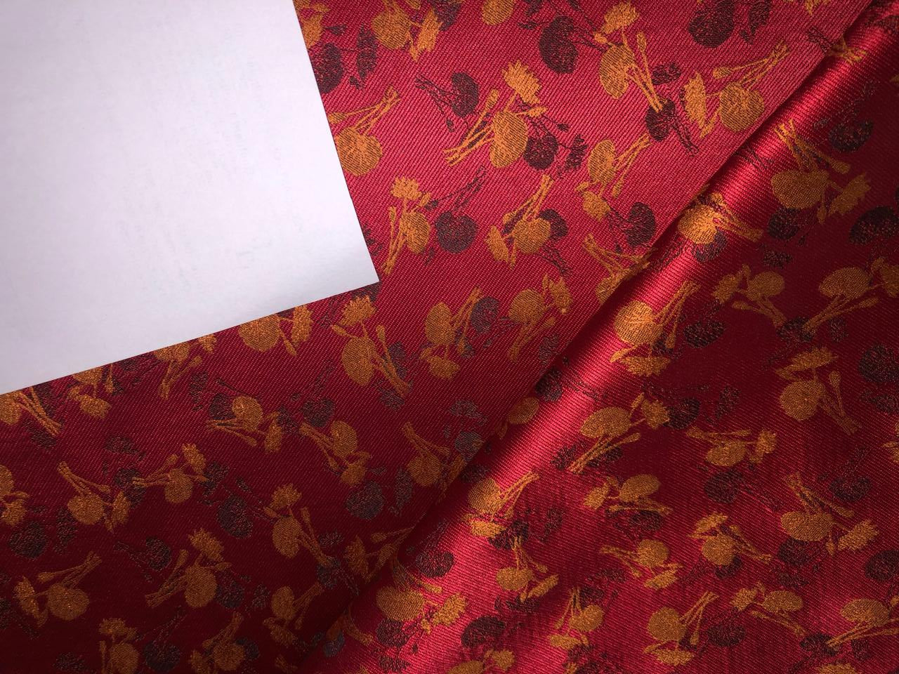 Silk Brocade fabric 58" wide red with black and mustard  floral motif Jacquard BRO944[3]