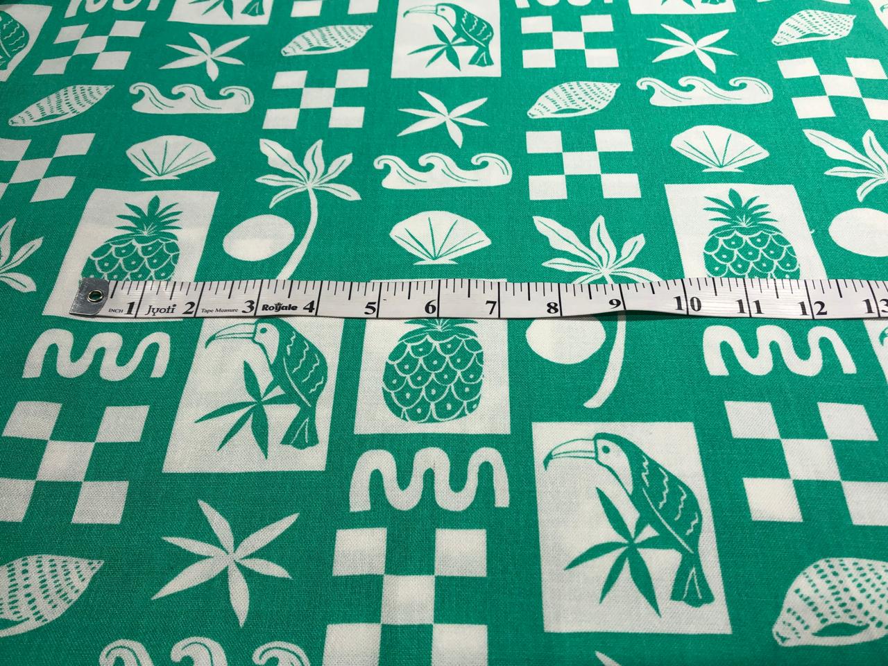 Linen Print green and white vacation/beach/children wear print [17741]