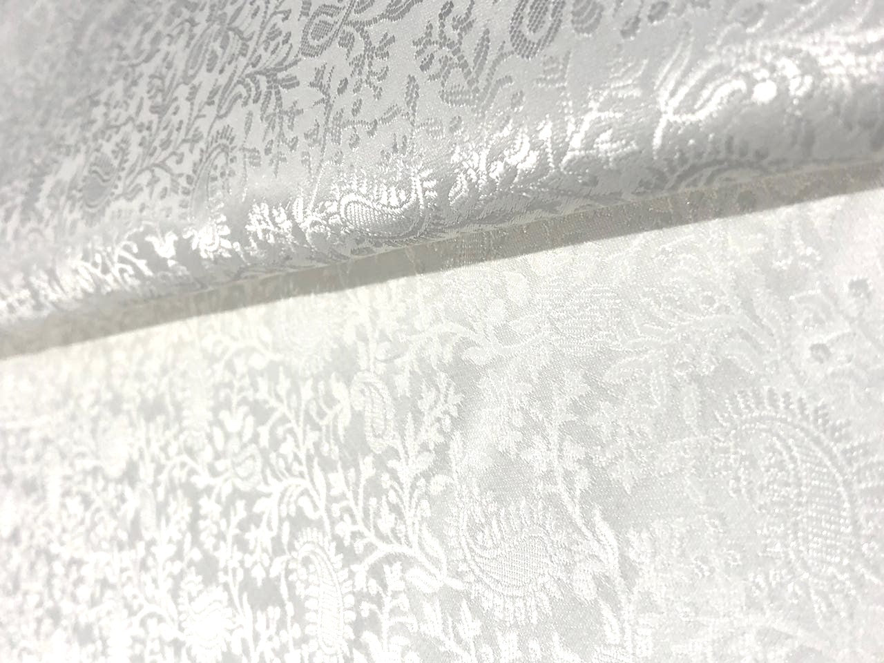 Silk Brocade fabric WHITE SELF  JACQUARD available in 4 DESIGNS GEOMETRIC FLORAL/FLORAL VINE/PAISLEY AND GEOMETRIC TRIANGLES  BRO961