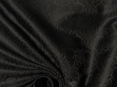 Silk Brocade Fabric JET BLACK SELF  jacquard 44" wide  BRO986 available in 3 styles paisleys ,and leaf motifs