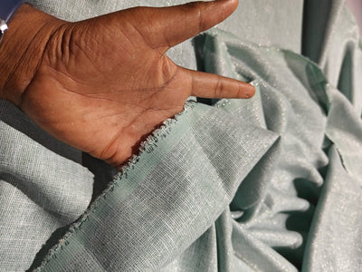 Linen  Lurex  Fabric 58" available in 3 colors  sea green ,nude , charcoal and pink