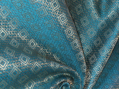 Silk Brocade SEA BLUE diamond motifs with subtle metallic jacquard BRO986[4]