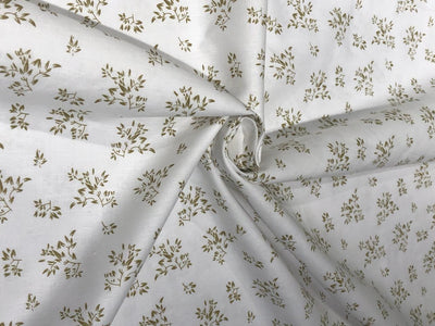 COTTON HEMP PRINT WHITE WITH GOLD LEAF MOTIF [16272]