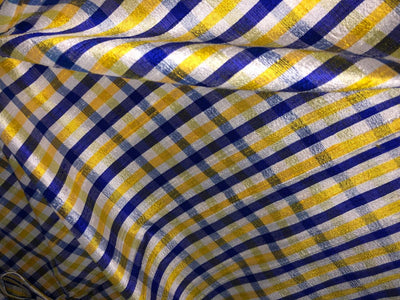 100% silk dupion  Plaids fabric with slubs shades of golden yellow ,blue ,royal blue and white yellow 54" wide DUPNEWC26[3]