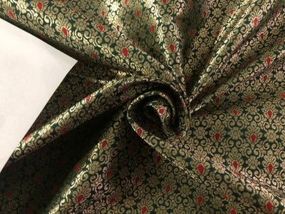 Silk Brocade fabric with metallic gold jacquard 44" wide available in 3 colors green , red and black BRO945