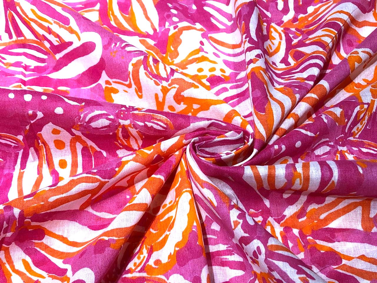 100% Cotton Poplin floral Print 44" wide available in 2 different color schemes  pink and orange AND blue ,royal, pink and green [17280/17281]
