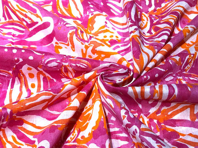 100% Cotton Poplin floral Print 44" wide available in 2 different color schemes  pink and orange AND blue ,royal, pink and green [17280/17281]