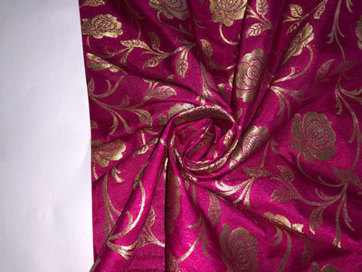 Silk Brocade fabric 44" wide Magenta pink floral Jacquard with metallic gold BRO937[3]