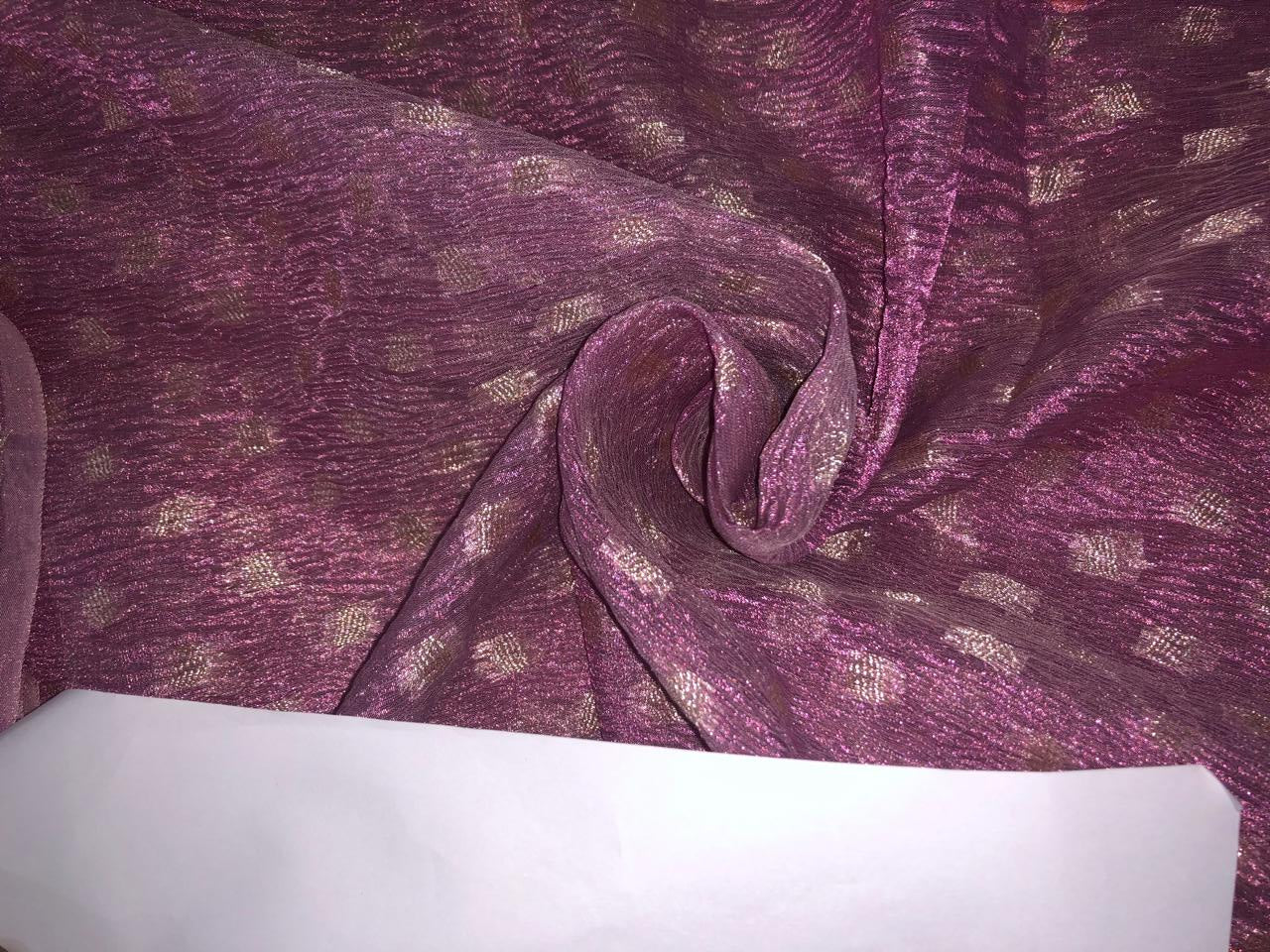 Silk metallic tissue organza fabric PINKISH LAVENDER MOTIF JACQUARD 44 INCHES WIDE available IN MATCHING CRUSH AND SOLID