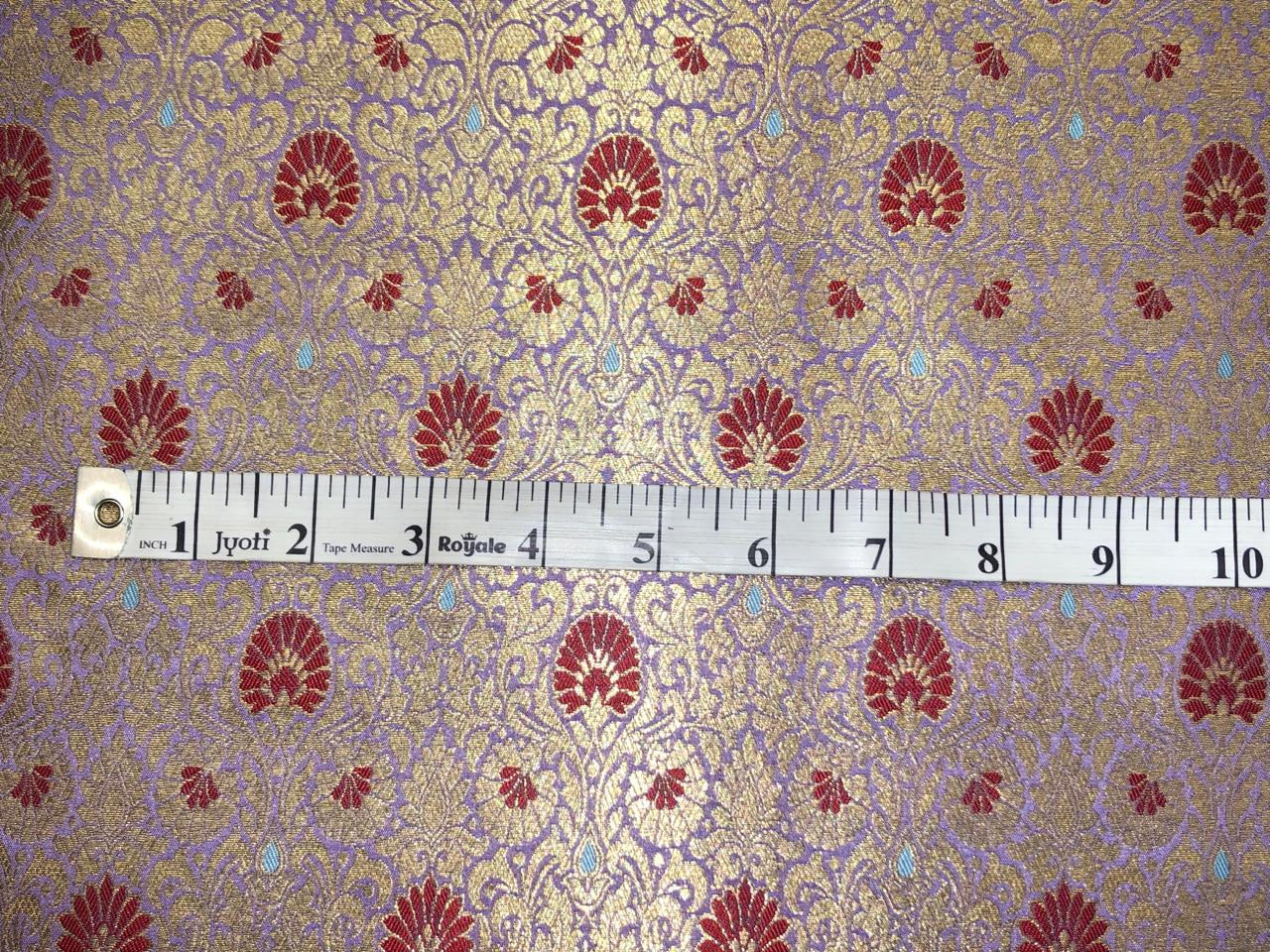Silk Brocade fabric all over gold jacquard vines with floral motifs in 2 different colors lilac with rusty red and sea blue with pink BRO1098[1/2]