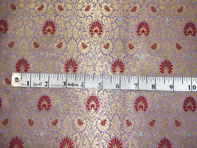 Silk Brocade fabric all over gold jacquard vines with floral motifs in 2 different colors lilac with rusty red and sea blue with pink BRO1098[1/2]