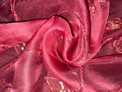 Silk Organza with velvet floral embroidery rusty pink [15351]