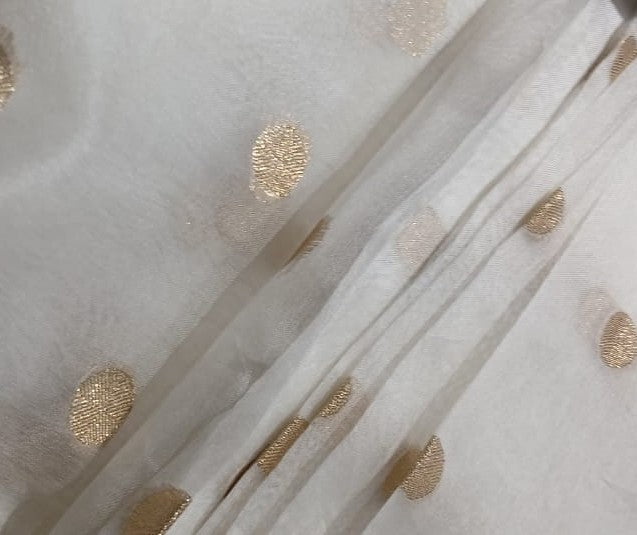 100% SILK ORGANZA FABRIC  WITH METALIC GOLD BUTTA  44" WIDE [16732]