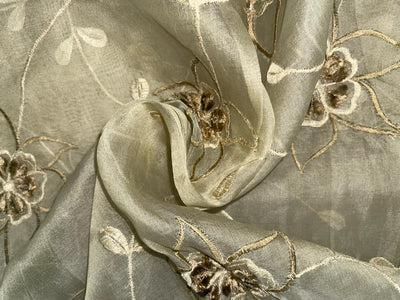 100% SILK ORGANZA FABRIC Velvet embroidered 44" wide [3208]