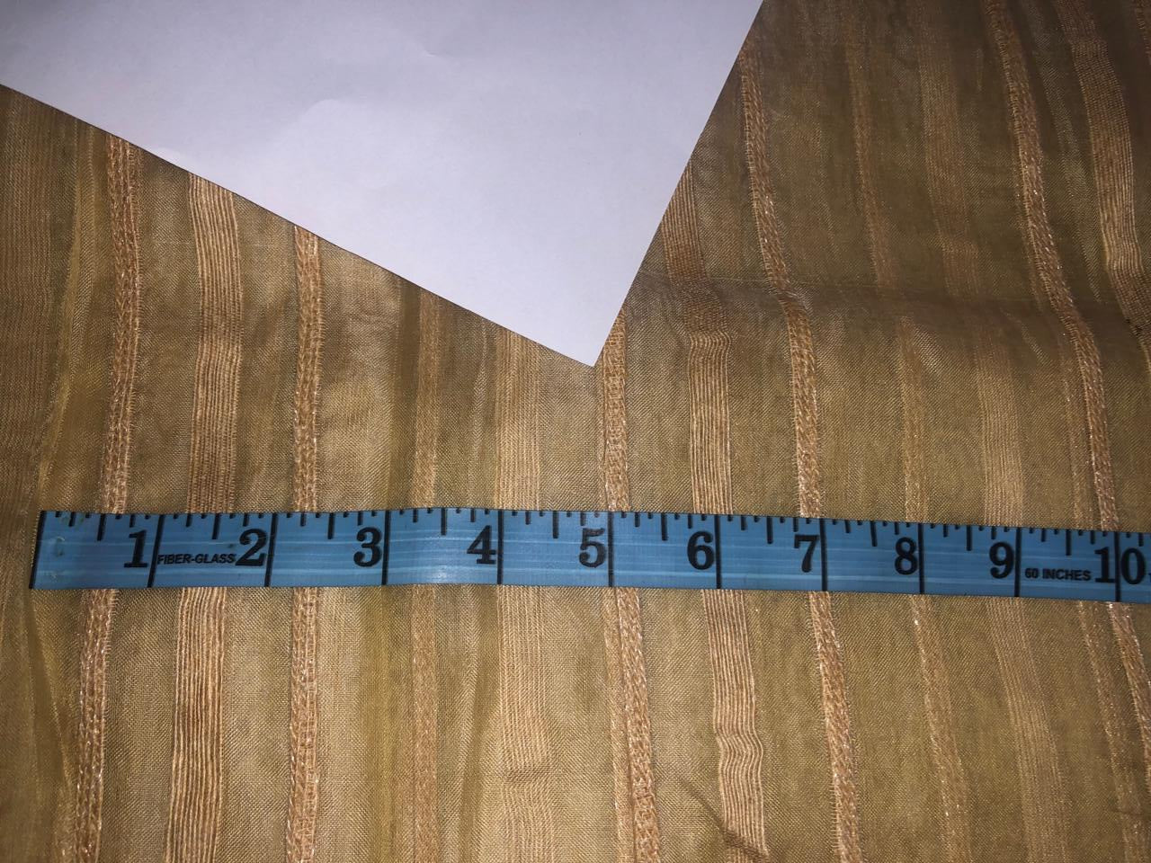 100% Silk mettalic tissue organza fabric BEIGE  with jute stripe design 54 INCHES WIDE [16297]