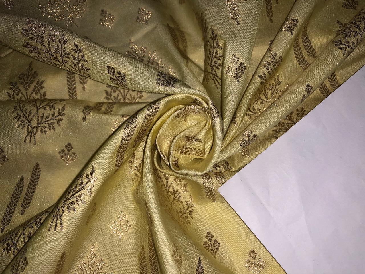 Silk Brocade fabric 44" wide available in 4 COLORS LEMON YELLOW DARK SALMON OLIVE AND  DARK BEIGE BRO908