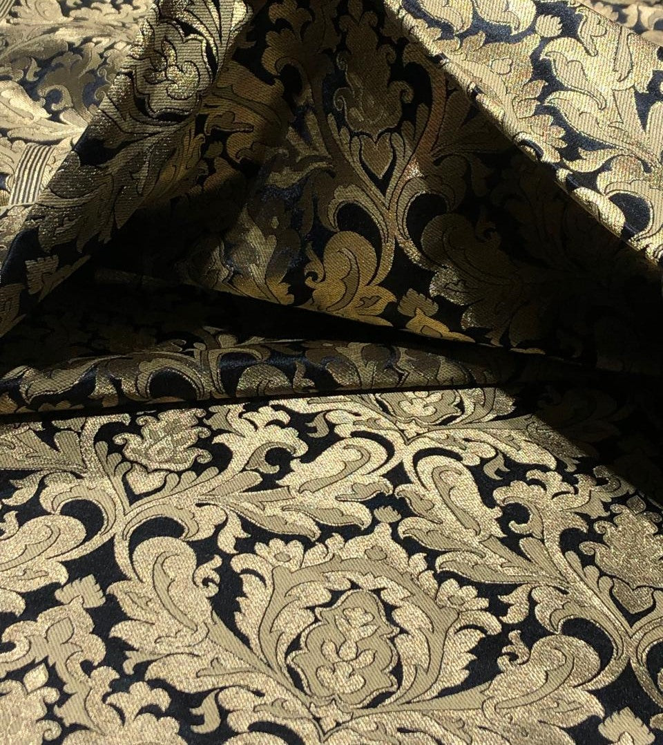 Brocade Heavy KING KHAB  Fabric  with white gold jacquard 44" wide available in 2 colors fiery rose and black BRO1052