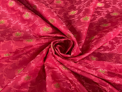 Silk Brocade Fabric metallic gold jacquard  44"wide available in 2 colors red and watermelon red BRO953[3/4]