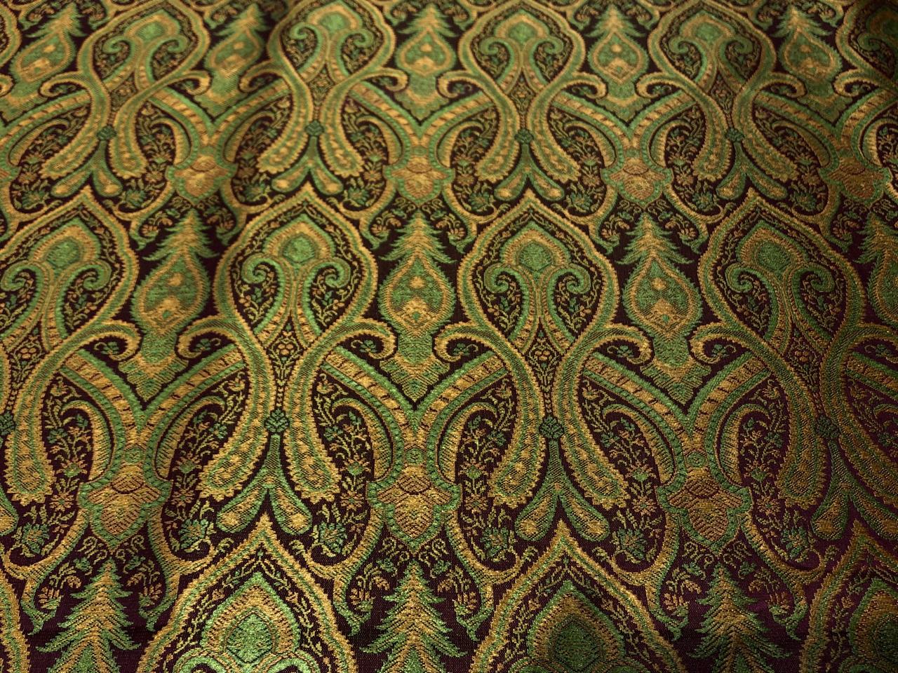 Silk Brocade fabric 44"bright paisley  jacquard available in 4 colors pink/blue/gold , mango/pink/green ,burgundy/green/gold and ink blue/teal/red   BRO1045