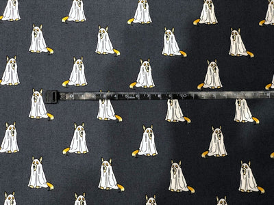 100% Cotton Poplin charcoal black 58" wide hungry dog white print  [17625]