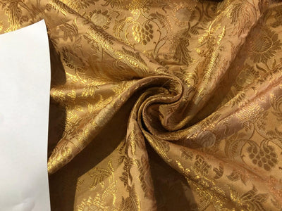 Silk Brocade fabric gold with  gold floral jacquard  BRO1021[2]