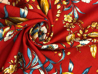 100% Cotton available in 2 prints and colors  print 58" wide red floral and indigo floral [18623/24]