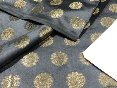 Silk Brocade fabric with Metallic gold motif Jacquard  44" wide available in 3 colors mango , midnight blue and grey