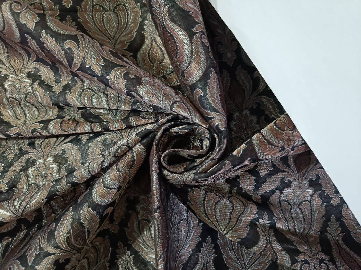 Heavy Silk Brocade Fabric Black,Metallic Gold & Grey 36" wide BRO106[3]