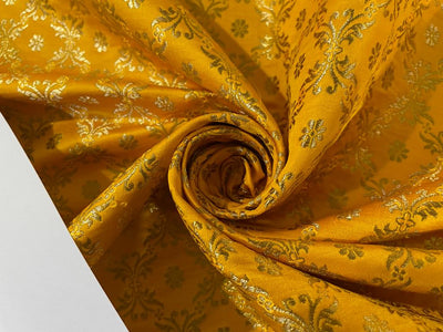 Silk Brocade fabric  44" wide BRO905 available in 6 colors [EMERALD GREEN/ BLUEISH GREY /BLACK/ WINE /RED/ MANGO YELLOW]