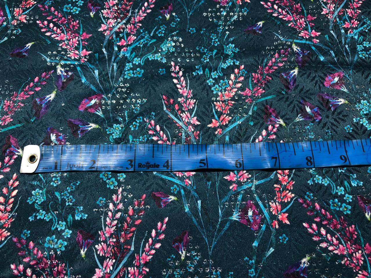 Silk Brocade fabric  jacquard with digital print teal , pink and purple 54" BRO1035[1]