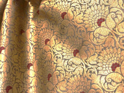 Silk Brocade fabric slate blue with subtle gold metallic jacquard 44" wide BRO1099[1]