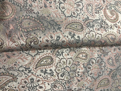 Silk Brocade fabric  jacquard with with subtle embroidery 54"available in 2 colors pink and grey and lilac grey BRO1034[1/2]