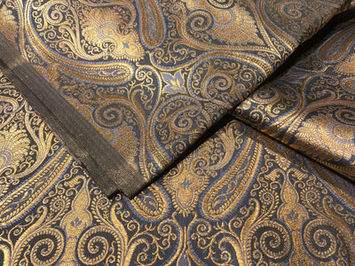 Silk Brocade fabric blueish grey with metallic gold paisley  jacquard BRO1024[5]