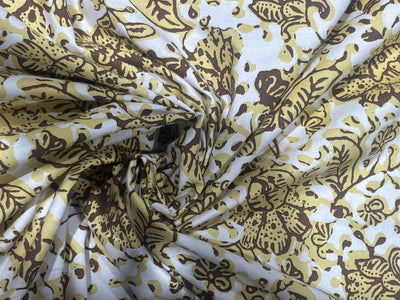 100% Cotton Poplin 58" wide digital print ivory and gold floral  print [17615]
