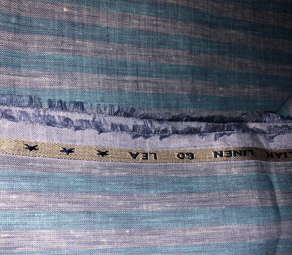 100% Linen stripe 60's Lea Fabric 58"sky  blue and blue stripe [17220]
