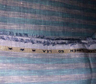 100% Linen stripe 60's Lea Fabric 58"sky  blue and blue stripe [17220]
